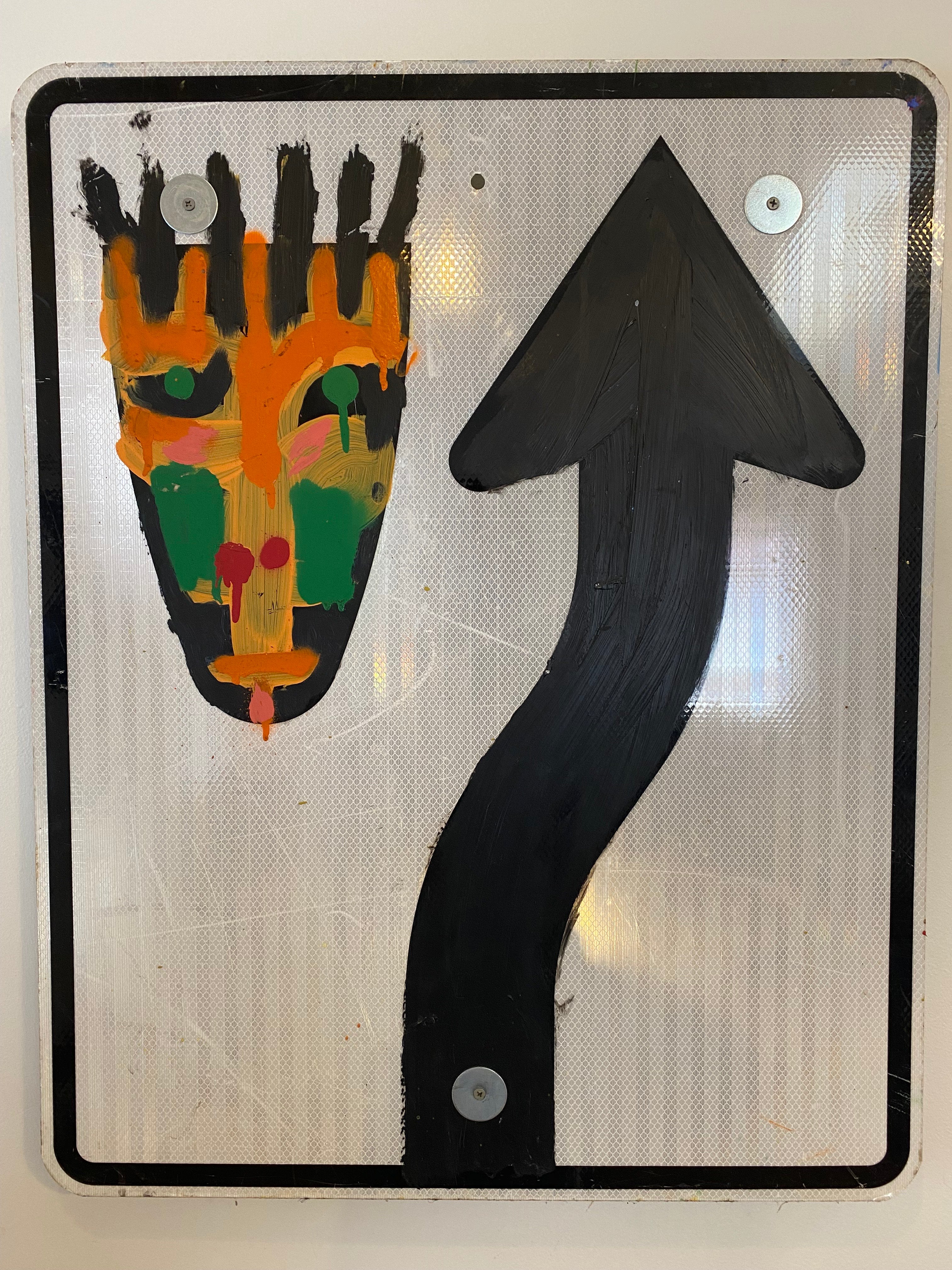 “Ancestral Signal” – 30”x24” African Mask on Street Sign